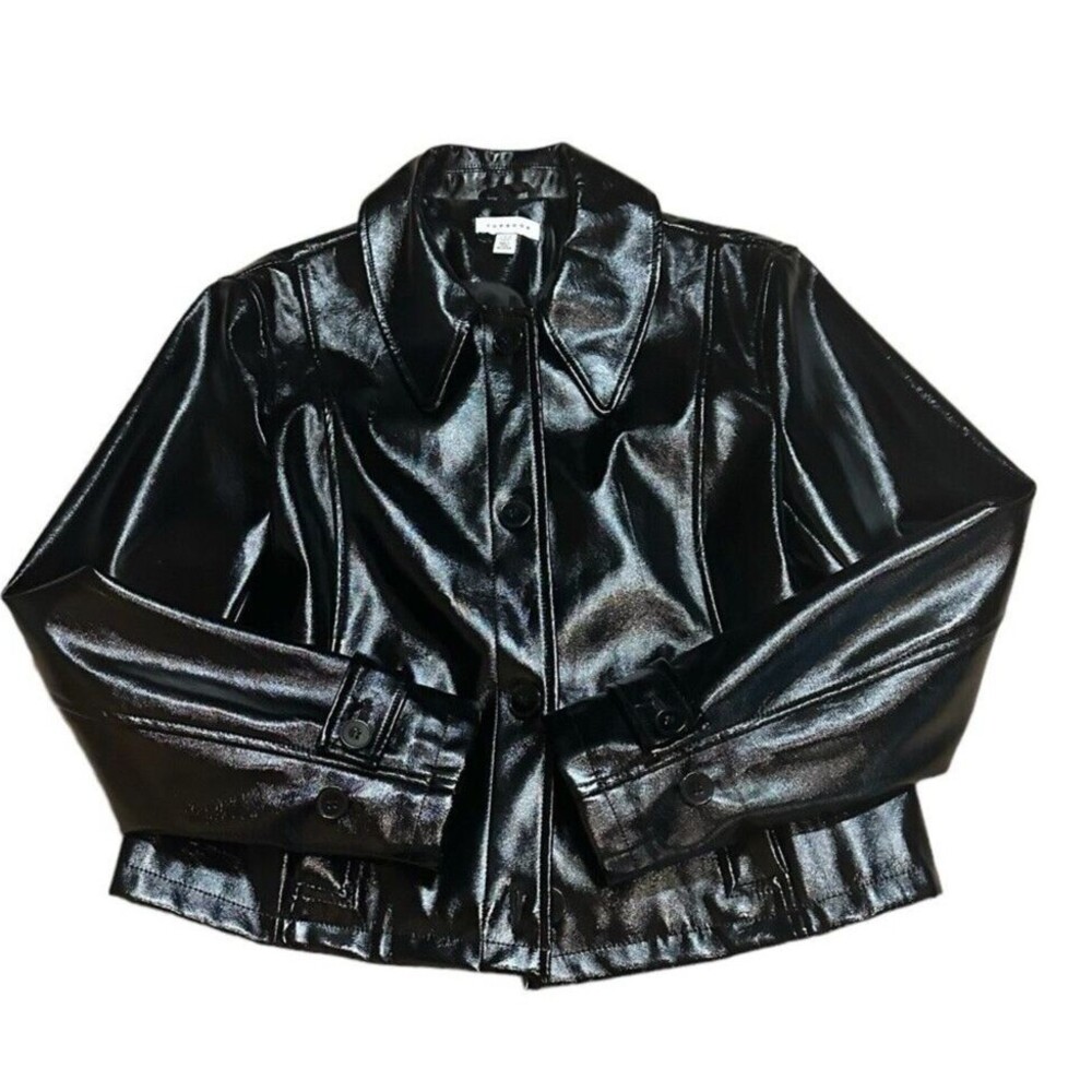 TopShop Jacket size 8 shiny lacquer motorcycle biker button up retro punk goth